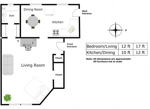 Floor plan for studio, 1 bath